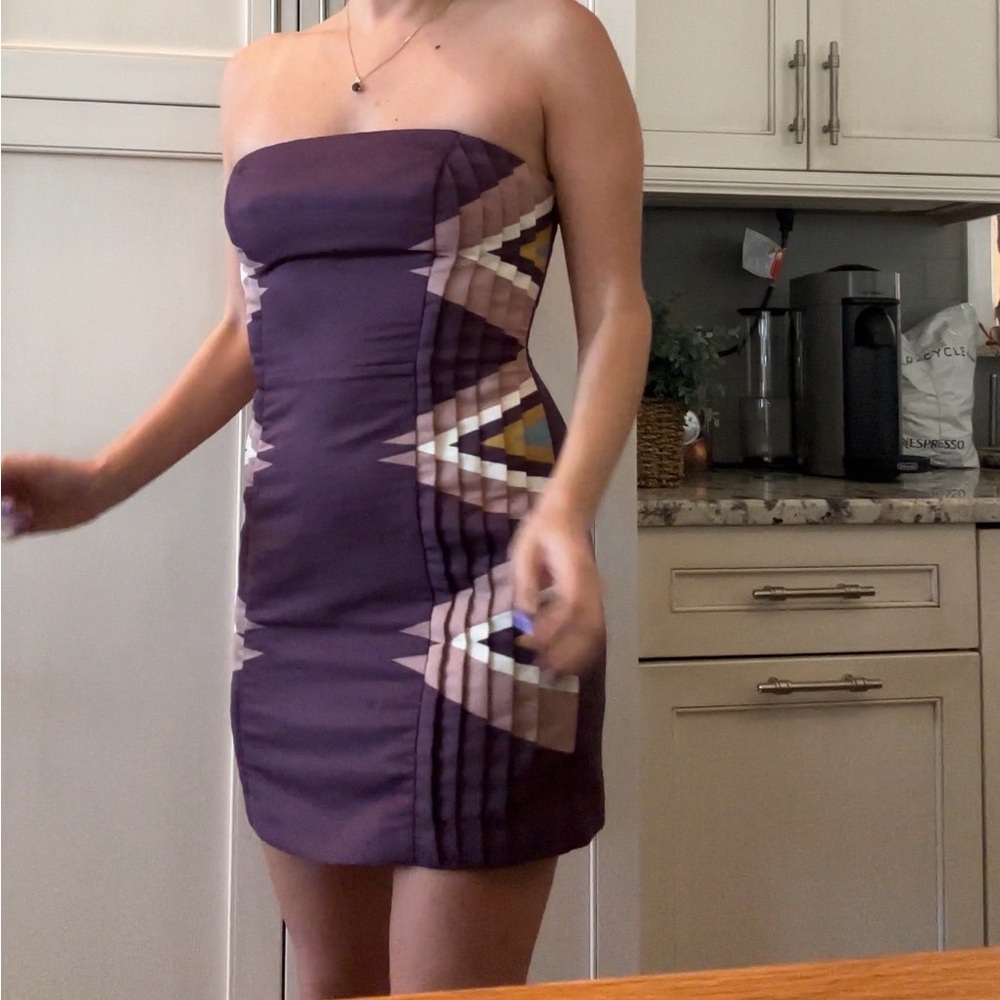 Ecote Strapless Dress in Purple and Beige